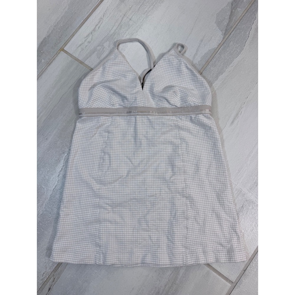 Lululemon Gingham Check Shelf Bra Tank Top Beige White Size 6